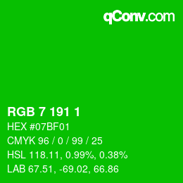 カラーコード: RGB 7 191 1 | qconv.com