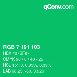 Color code: RGB 7 191 103 | qconv.com