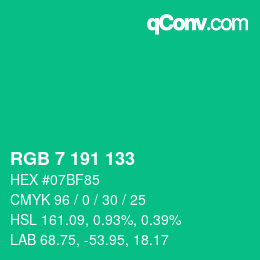 Color code: RGB 7 191 133 | qconv.com