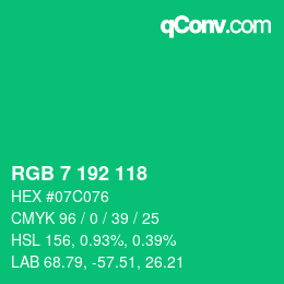 颜色代码: RGB 7 192 118 | qconv.com