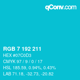 カラーコード: RGB 7 192 211 | qconv.com