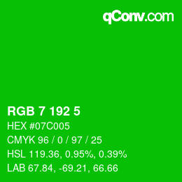 Color code: RGB 7 192 5 | qconv.com