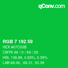 颜色代码: RGB 7 192 59 | qconv.com