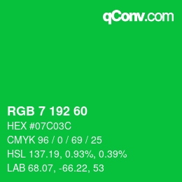 颜色代码: RGB 7 192 60 | qconv.com