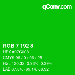 颜色代码: RGB 7 192 8 | qconv.com