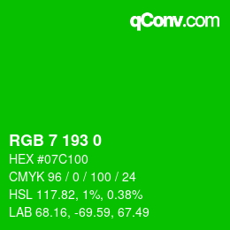 颜色代码: RGB 7 193 0 | qconv.com