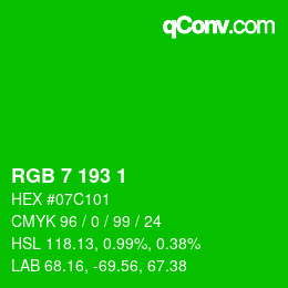 颜色代码: RGB 7 193 1 | qconv.com