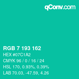 カラーコード: RGB 7 193 162 | qconv.com
