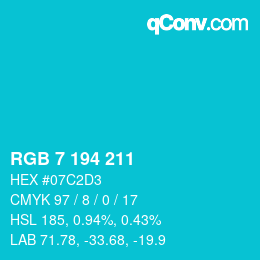 カラーコード: RGB 7 194 211 | qconv.com