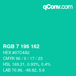 Color code: RGB 7 196 162 | qconv.com