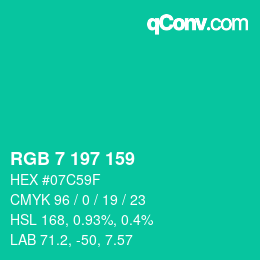 颜色代码: RGB 7 197 159 | qconv.com