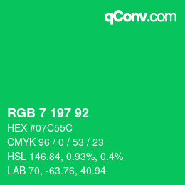 颜色代码: RGB 7 197 92 | qconv.com