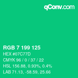 カラーコード: RGB 7 199 125 | qconv.com