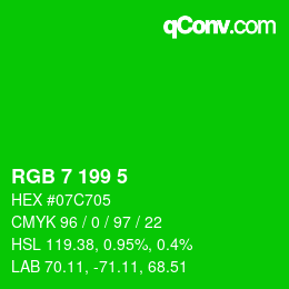 カラーコード: RGB 7 199 5 | qconv.com