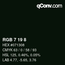 颜色代码: RGB 7 19 8 | qconv.com