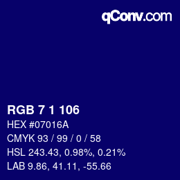 カラーコード: RGB 7 1 106 | qconv.com