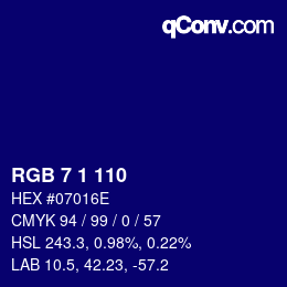 Color code: RGB 7 1 110 | qconv.com