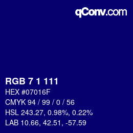 カラーコード: RGB 7 1 111 | qconv.com