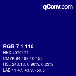 カラーコード: RGB 7 1 116 | qconv.com