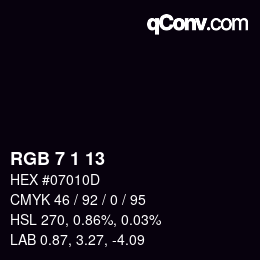 Color code: RGB 7 1 13 | qconv.com