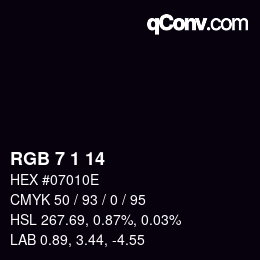 カラーコード: RGB 7 1 14 | qconv.com