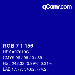 カラーコード: RGB 7 1 156 | qconv.com