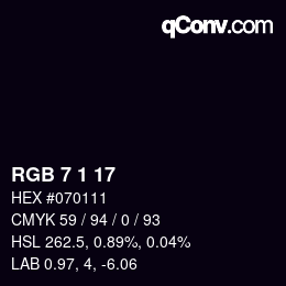 Color code: RGB 7 1 17 | qconv.com