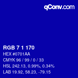 Color code: RGB 7 1 170 | qconv.com