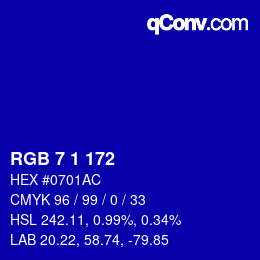 カラーコード: RGB 7 1 172 | qconv.com