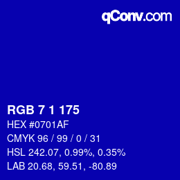 カラーコード: RGB 7 1 175 | qconv.com