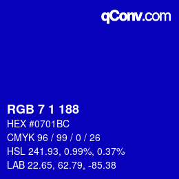 Color code: RGB 7 1 188 | qconv.com