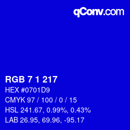カラーコード: RGB 7 1 217 | qconv.com
