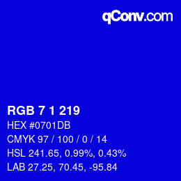 Color code: RGB 7 1 219 | qconv.com