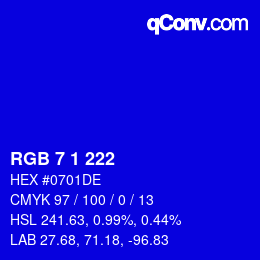 カラーコード: RGB 7 1 222 | qconv.com