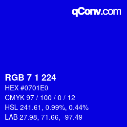 Color code: RGB 7 1 224 | qconv.com