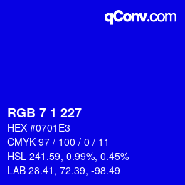 カラーコード: RGB 7 1 227 | qconv.com