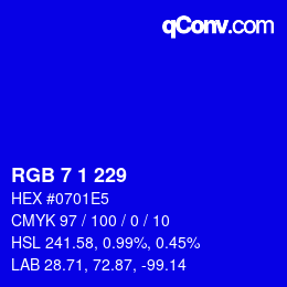 カラーコード: RGB 7 1 229 | qconv.com