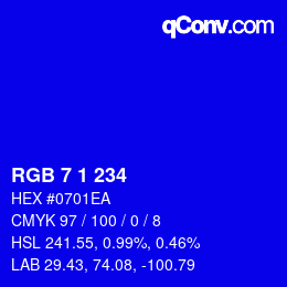 Color code: RGB 7 1 234 | qconv.com