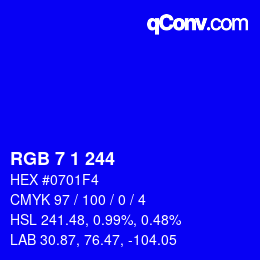 カラーコード: RGB 7 1 244 | qconv.com