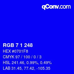 カラーコード: RGB 7 1 248 | qconv.com