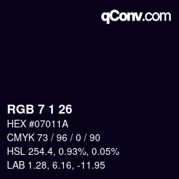 カラーコード: RGB 7 1 26 | qconv.com