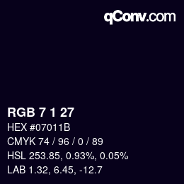 Color code: RGB 7 1 27 | qconv.com