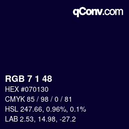 カラーコード: RGB 7 1 48 | qconv.com