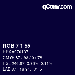 颜色代码: RGB 7 1 55 | qconv.com