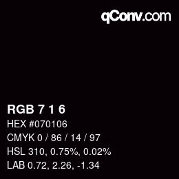 カラーコード: RGB 7 1 6 | qconv.com
