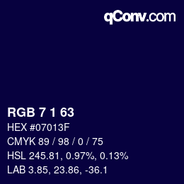 カラーコード: RGB 7 1 63 | qconv.com