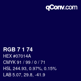 Color code: RGB 7 1 74 | qconv.com