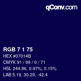 Color code: RGB 7 1 75 | qconv.com
