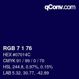 颜色代码: RGB 7 1 76 | qconv.com