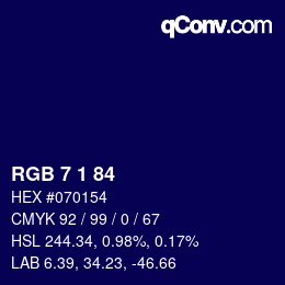カラーコード: RGB 7 1 84 | qconv.com